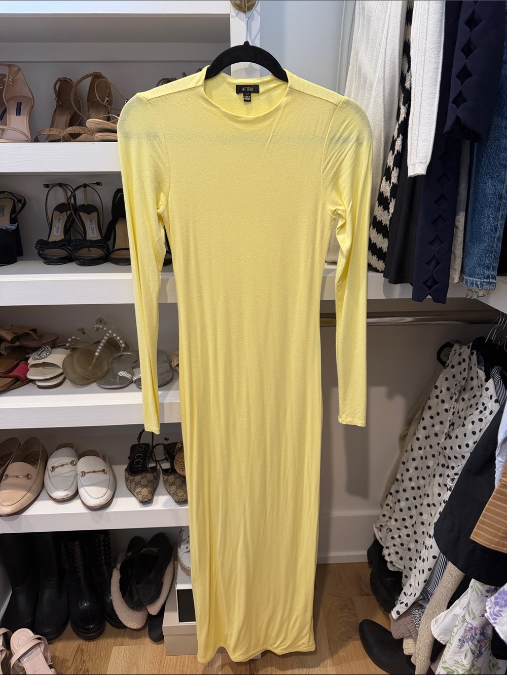 AFRM Pale Yellow Long Sleeve Maxi Dress
